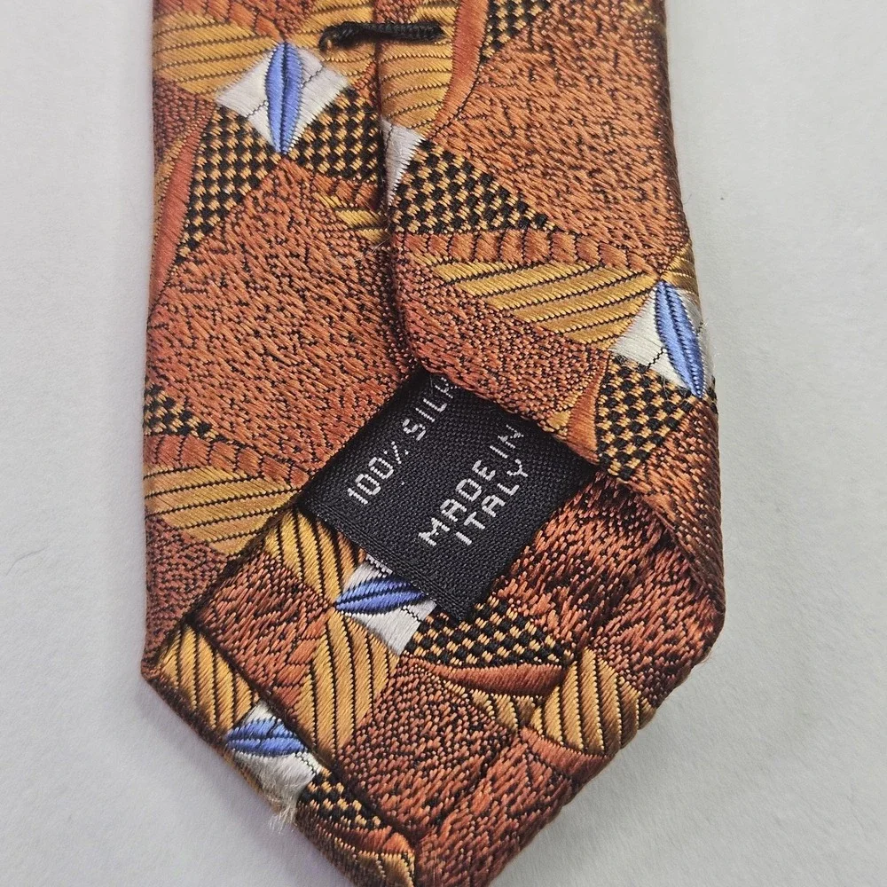 Jos. A. Bank Signature Collection Men's Silk Tie Copper Geometric Made in Italy